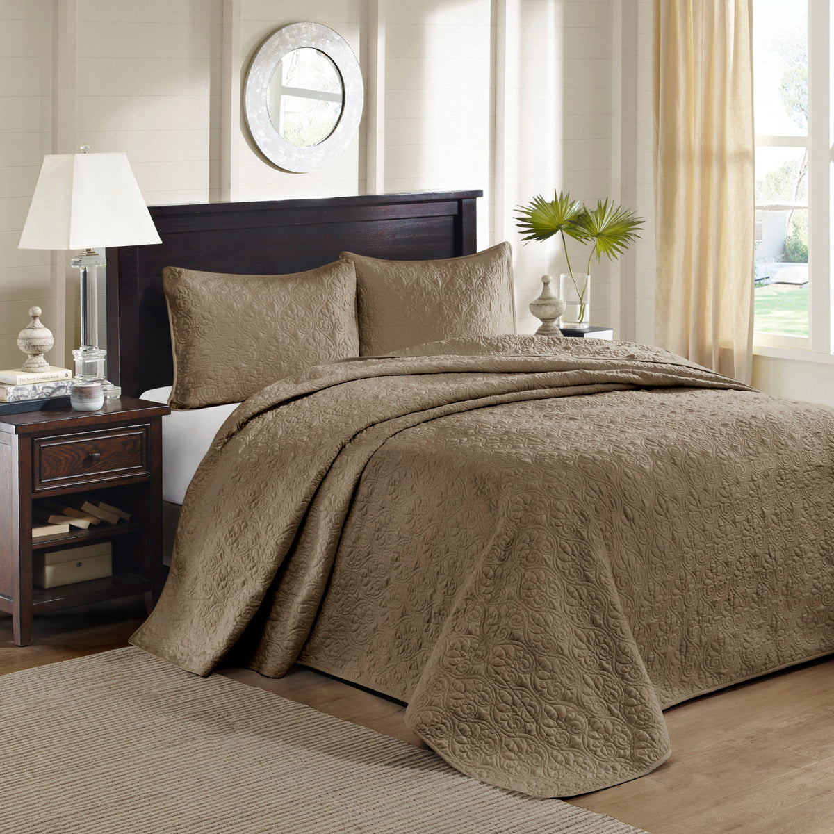 Reversible Bedspread Set Mocha King Mocha Cotton