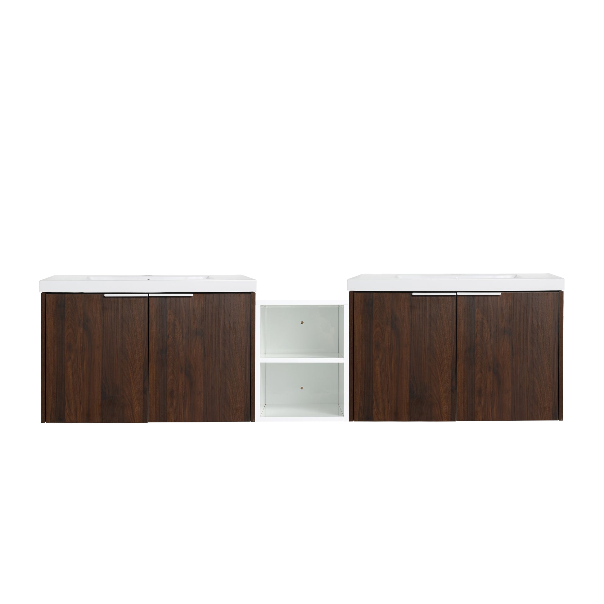 72 Inch Soft Close Doors Bathroom Vanity With Sink, A Small Storage Shelves, 30" And 12" Combination Cabinet, Kd Packing California Walnut 4 1 Bathroom Wall Mounted Modern Plywood