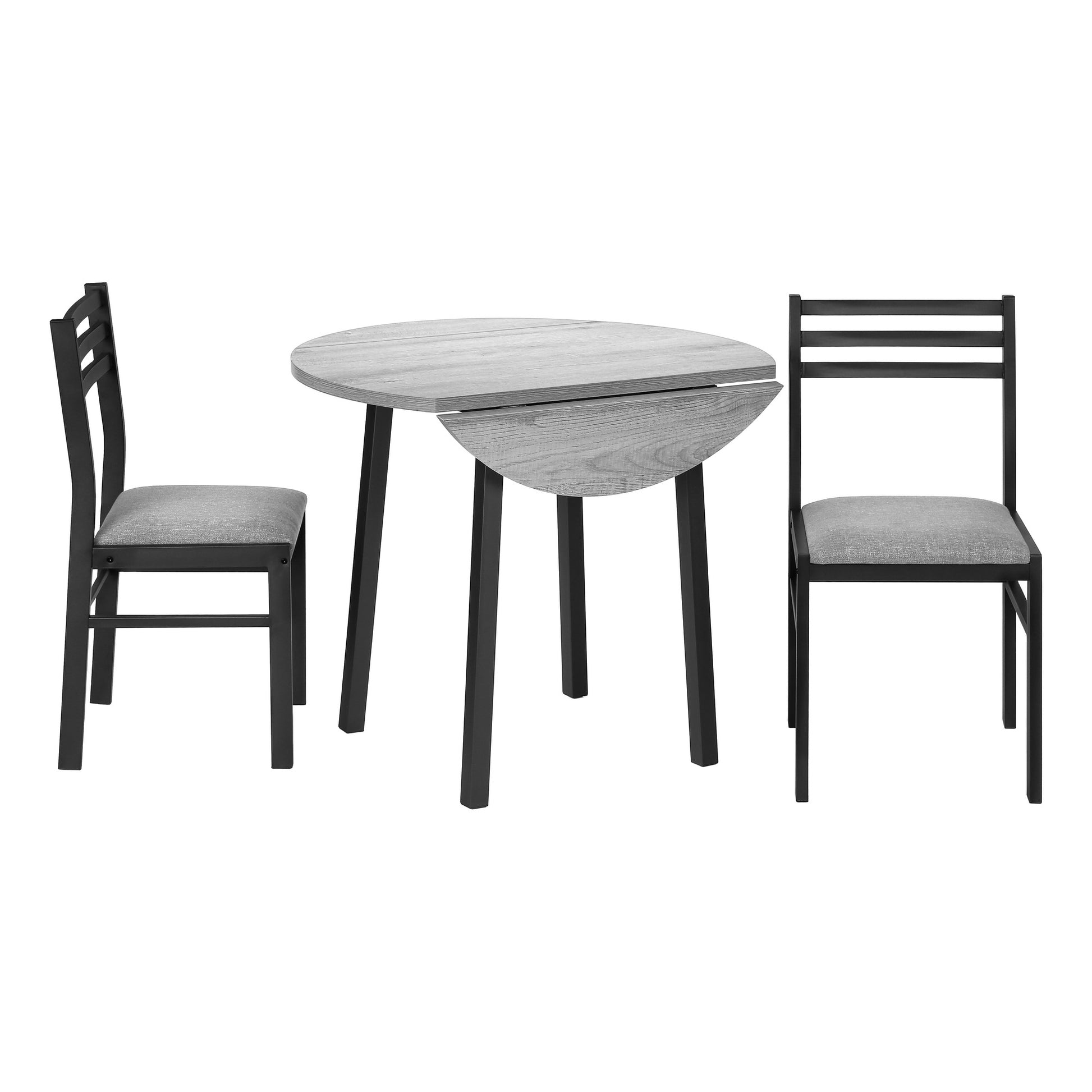 Dining Table Set, 3Pcs Set, Small, 35" Drop Leaf, Kitchen, Black Metal, Grey Laminate, Contemporary, Modern Grey Foam Mdf