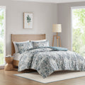 3 Piece Floral Printed Cotton Comforter Set Blue King Cal King King Blue Cotton