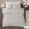 3 Piece Tufted Cotton Chenille Medallion Duvet Cover Set Queen Grey Cotton