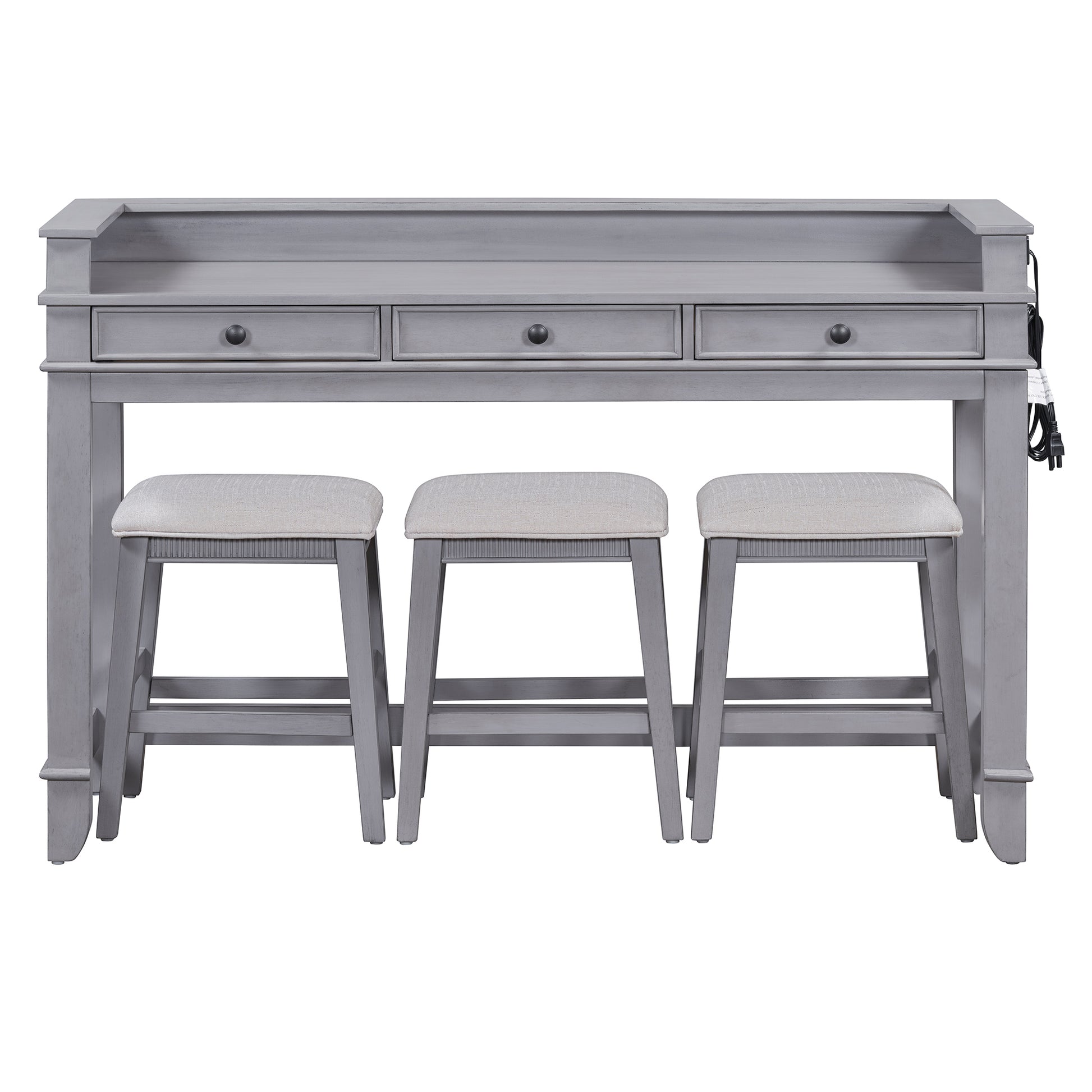 4 Piece Dining Table Set For 3, Retro Kitchen Table And Chairs Set With 3 Storage Drawers, Ideal For Small Spaces Gray Gray Mdf,Rubber Wood