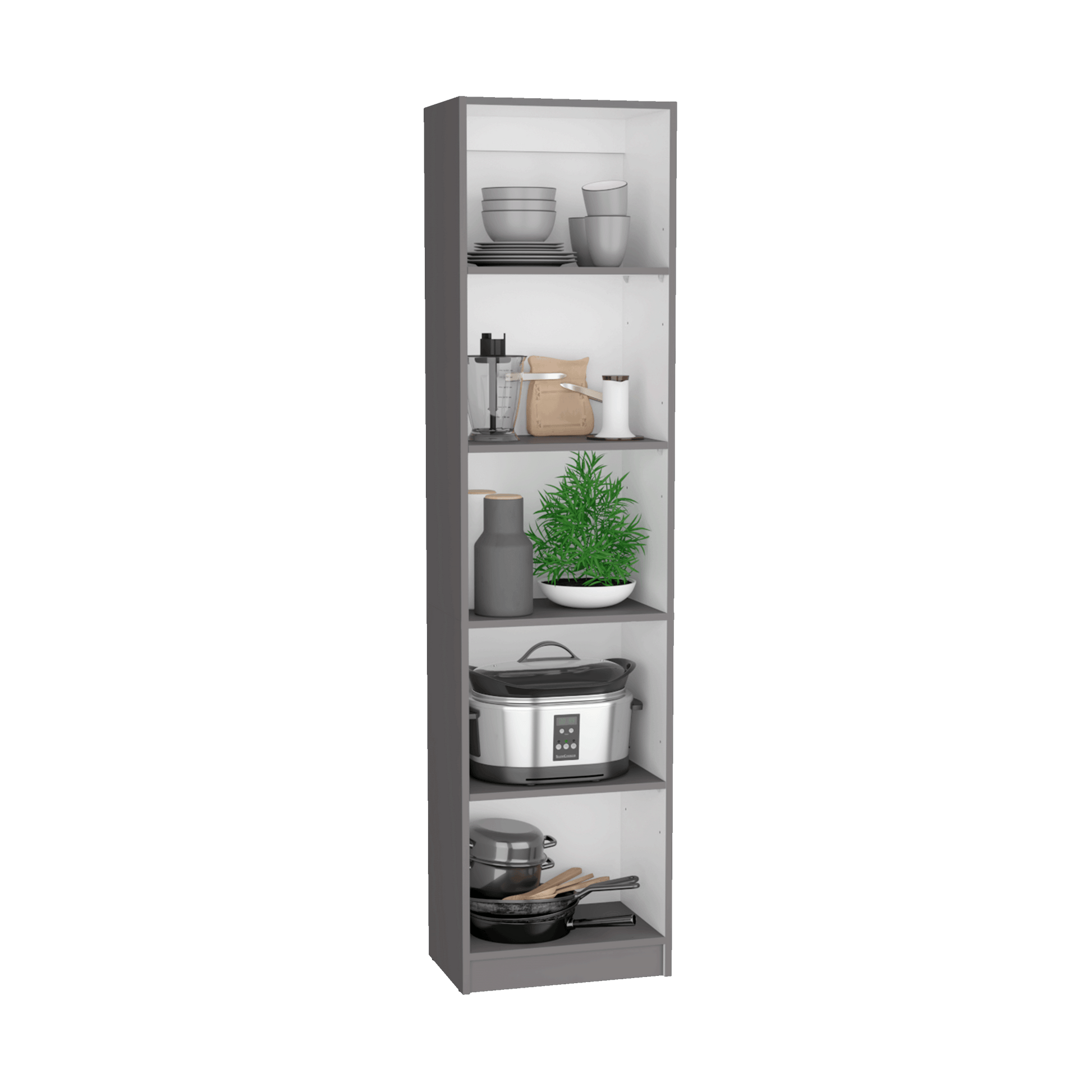 Kenyon 2 Piece Home Bookcase Set, 42" Wide With 10 Shelves, Living Room Set Matt Gray White Freestanding 5 Or More Shelves Gray White Matte,Multicolor Office Adjustable Shelves Modern Particle Board