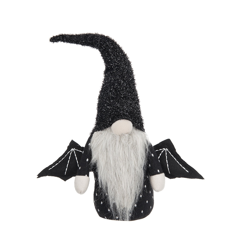 10X3X15.5" Fabric Black Gnome With Wings Decor, For Halloween Decor Black White Polyester