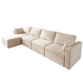 Modern Cotton Linen Modular Sectional Sofa, L Shape Convertible Sofa Set With Pillows, Oversized Sectional Couches With Storage Ottomans For Living Room, Loft, Apartment, Office White 5 Seats White Wood Primary Living Space Medium Duty Pine 5 Seat White