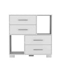 Sunflower Dresser, Four Drawers, Two Open Shelves White Mdf Engineered Wood