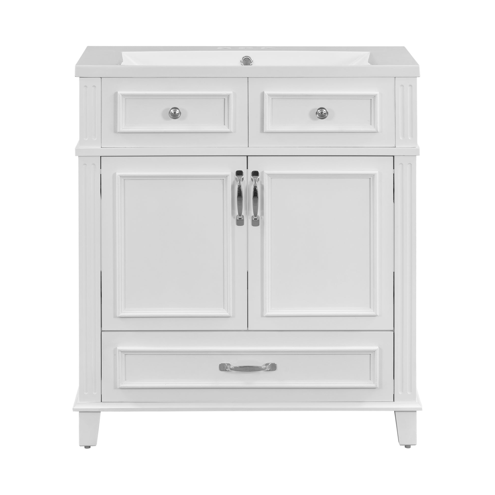 30'' Bathroom Vanity With Resin Sink, Solid Wood Frame Bathroom Storage Cabinet With Soft Closing Doors, Retro Style, White 1 White 2 Bathroom Freestanding Modern Solid Wood Mdf Resin Painted