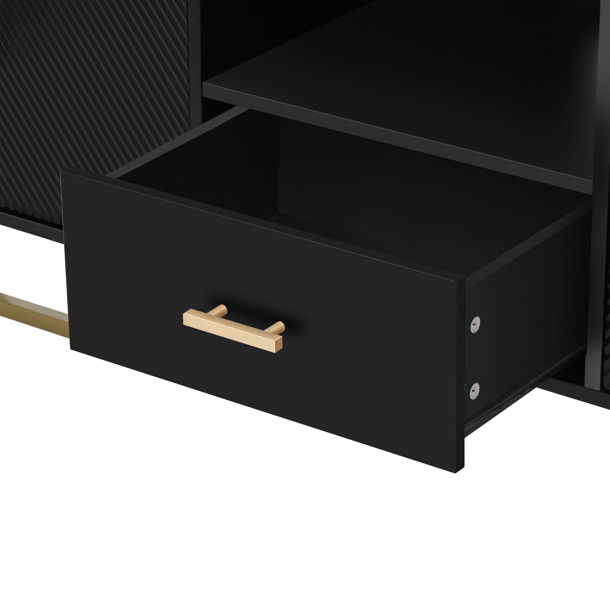 Modern Tv Stand For Tv Up To 70 Inches,Tv Cabinet With 1 Drawer, 2 Cabinets And Metal Legs, Handles And Anti Tip Device For Living Room Black 70 79 Inches Mdf