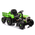 Ride On Tractor With Trailer,24V Battery Powered Electric Tractor Toy, 200W*2Motor 1.86 4.97Mph Remote Control,Electric Car For Kids,Three Speed Adjustable,Usb,Mp3 ,Bluetooth,Led Light, Safety Belt. Green 50 99 Lbs Polypropylene