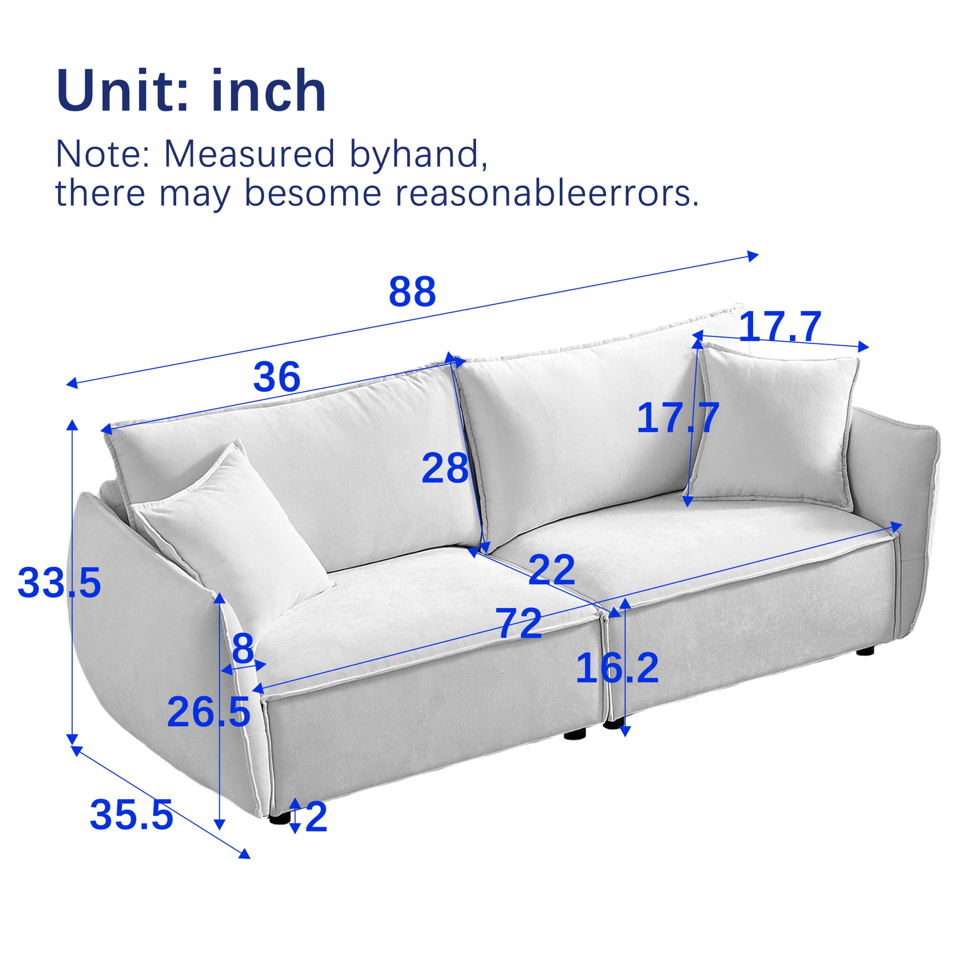 Mh88" Modern Living Room Sectional, Wide Living Room Sectional, Stylish Chenille Triple Sectional With Extra 2 Pillows, Thickly Padded Seat And Back And Armrests For Apartment, Living Room Light Green Chenille Wood Primary Living Space Pine Foam Fabric 3