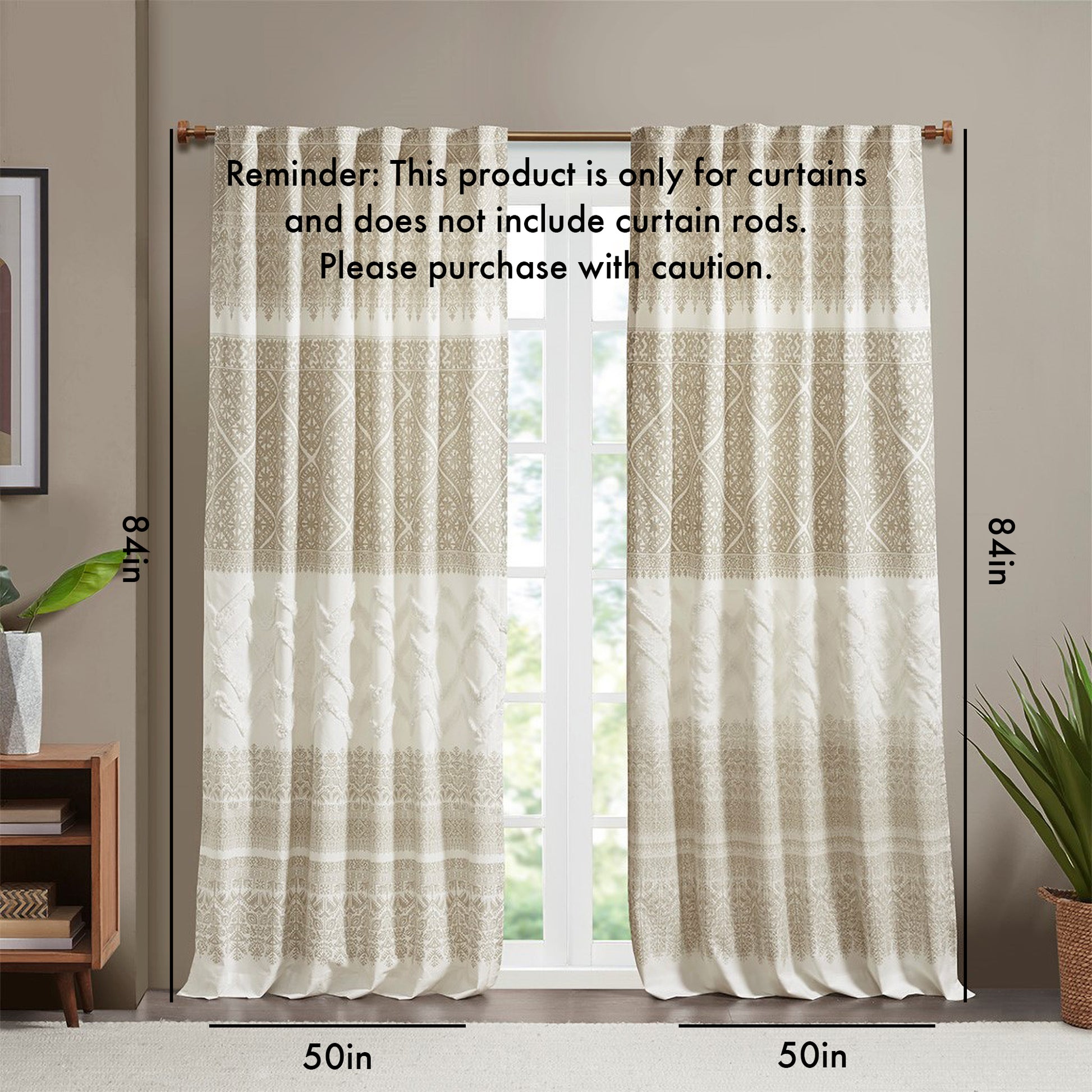 Cotton Printed Curtain Panel With Chenille Detail And Lining Only 1 Pc Panel Multicolor Cotton