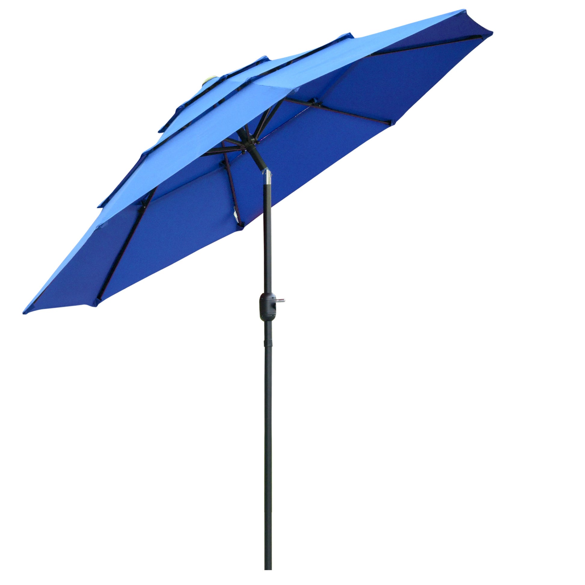 Outsunny 9Ft 3 Tiers Patio Umbrella Outdoor Market Umbrella With Crank, Push Button Tilt For Deck, Backyard And Lawn, Dark Blue Blue Polyester