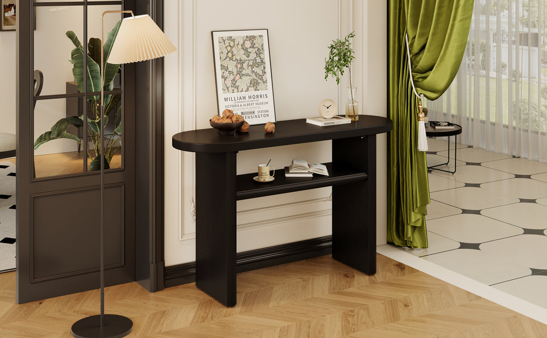 Elegant Minimalist Console Table With Rounded Edges And Sturdy Shelf Design For Entryway, Living Room Black Black Solid Wood Mdf