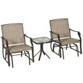 Outsunny 3 Piece Outdoor Glider Chair With Coffee Table Bistro Set, 2 Patio Rocking Swing Chairs Withsling Fabric, Glass Tabletop, For Backyard, Garden And Porch, Mixed Brown Brown Fabric Metal