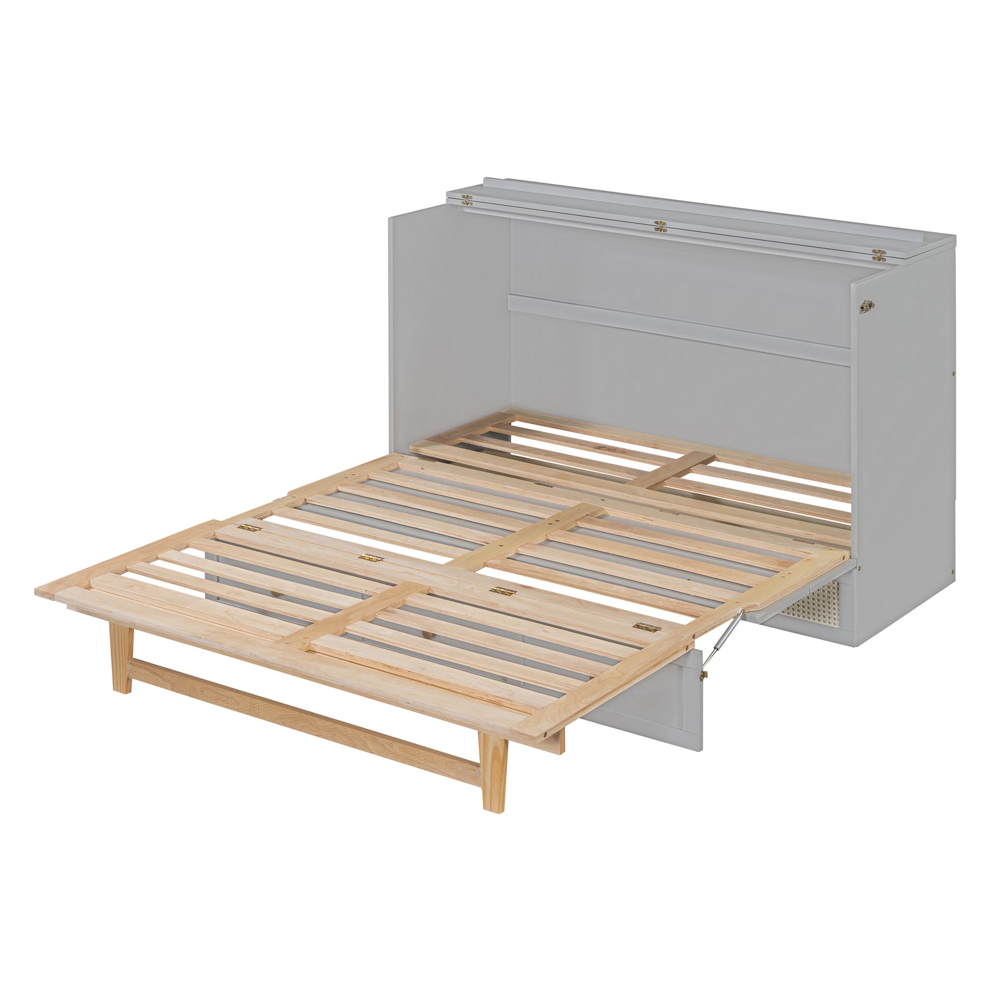 Queen Murphy Bed With Large Drawers,Gray Queen Gray Plywood