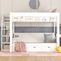 Wood Full Size Convertible Bunk Bed With Storage Staircase, Bedside Table, And 3 Drawers, White White Solid Wood Mdf