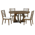 5 Piece Retro Rustic Functional Dining Set Unique Geometric Design, 1 Extendable Table With A 16 Inch Leaf And 4 Upholstered Chairs Ideal For Dining Room And Kitchen Walnut Walnut Solid Wood Mdf