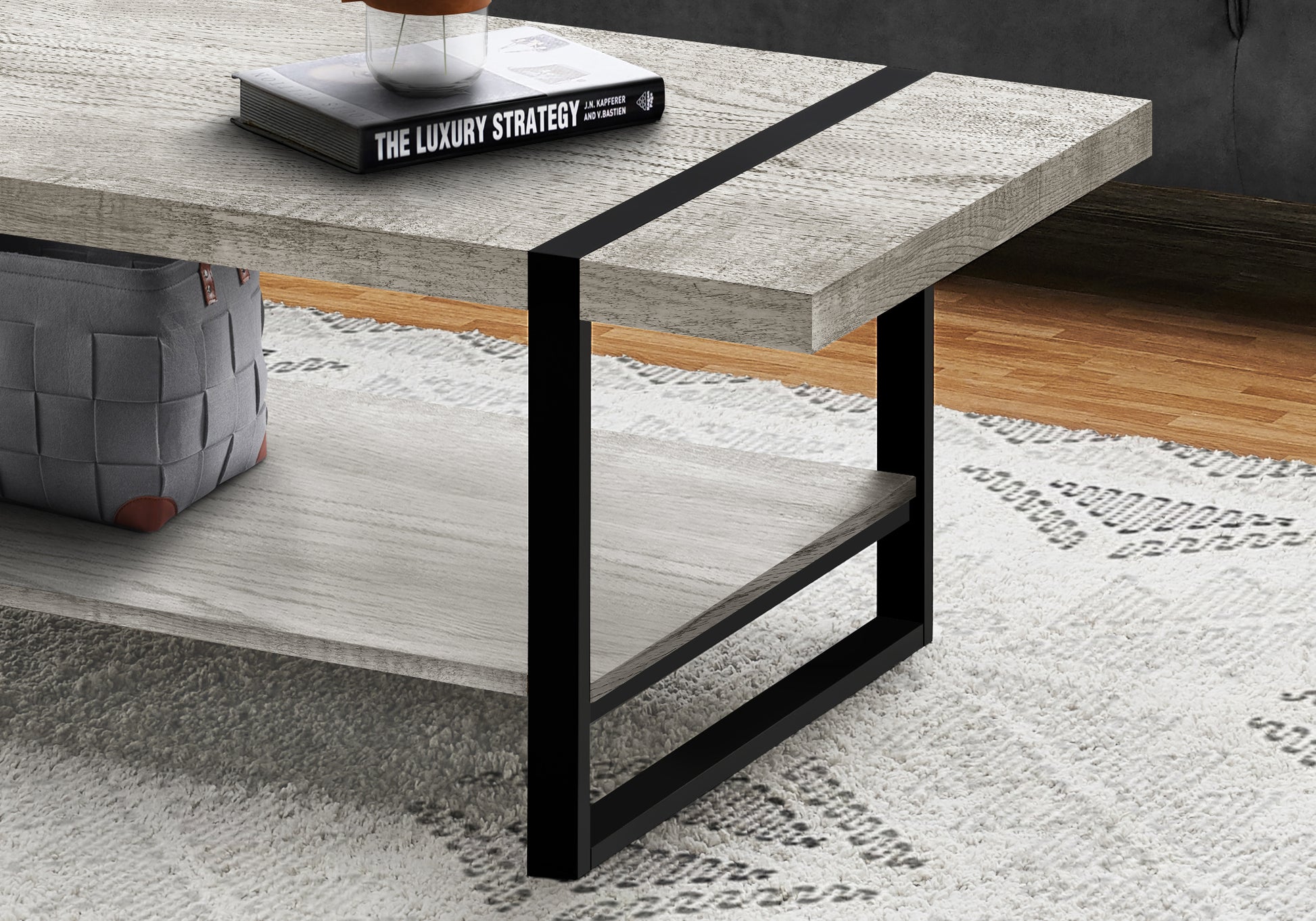 Coffee Table, Accent, Cocktail, Rectangular, Living Room, 48"L, Grey Laminate, Black Metal, Contemporary, Modern Grey Mdf