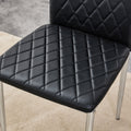 Table And Chair Set.Large Modern Rectangular Table With Brown Glass Top And Silver Metal Legs. Paired With 6 Black Chairs With Checkered Armless High Back Pu Cushion And Silver Metal Legs. Black,Silver Seats 6 Glass Metal