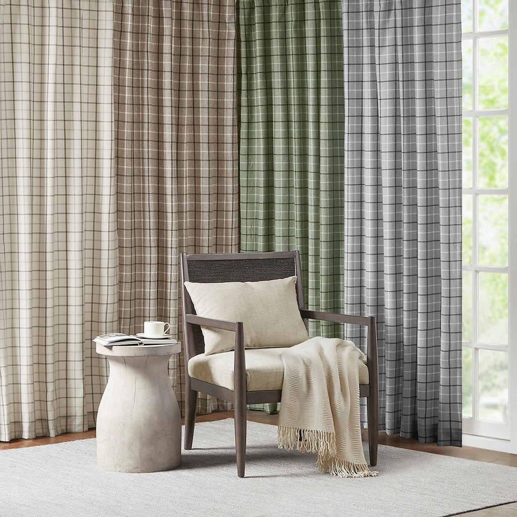 Plaid Faux Leather Tab Top Curtain Panel With Fleece Lining Only 1 Pc Panel Multicolor Cotton