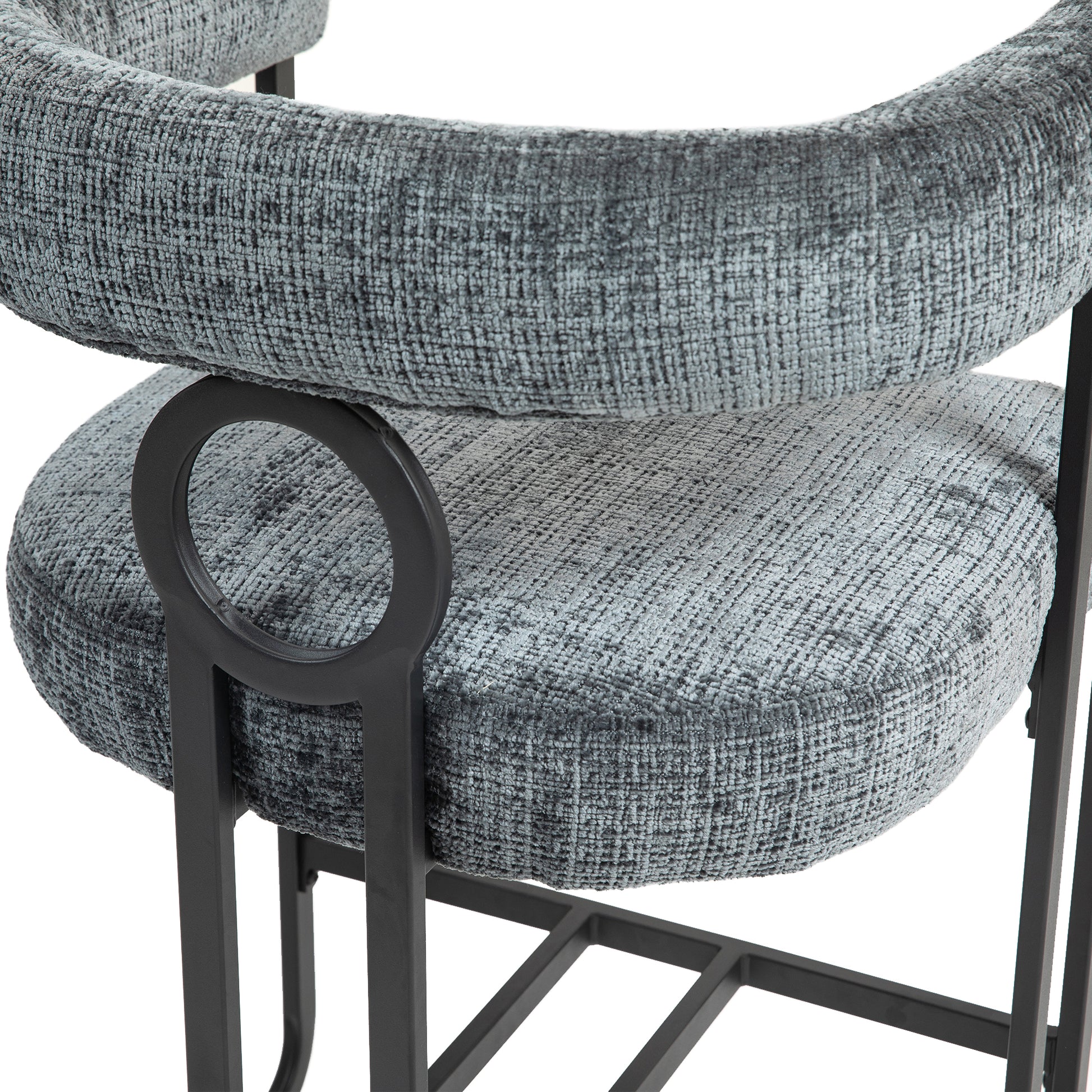 Coolmore Bar Stools Set Of 2, Modern Bar Stool With Back, Black Metal Frames, Upholstered Bar Stools For Kitchen Island, Pub, Club Gray Chenille Gray Foam Chenille