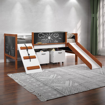 Cherry Oak And White Twin Loft Bed With Slide Box Spring Not Required Twin Cherry Wood Wood