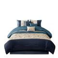 Embroidered 7 Piece Comforter Set Navy King King Navy Polyester