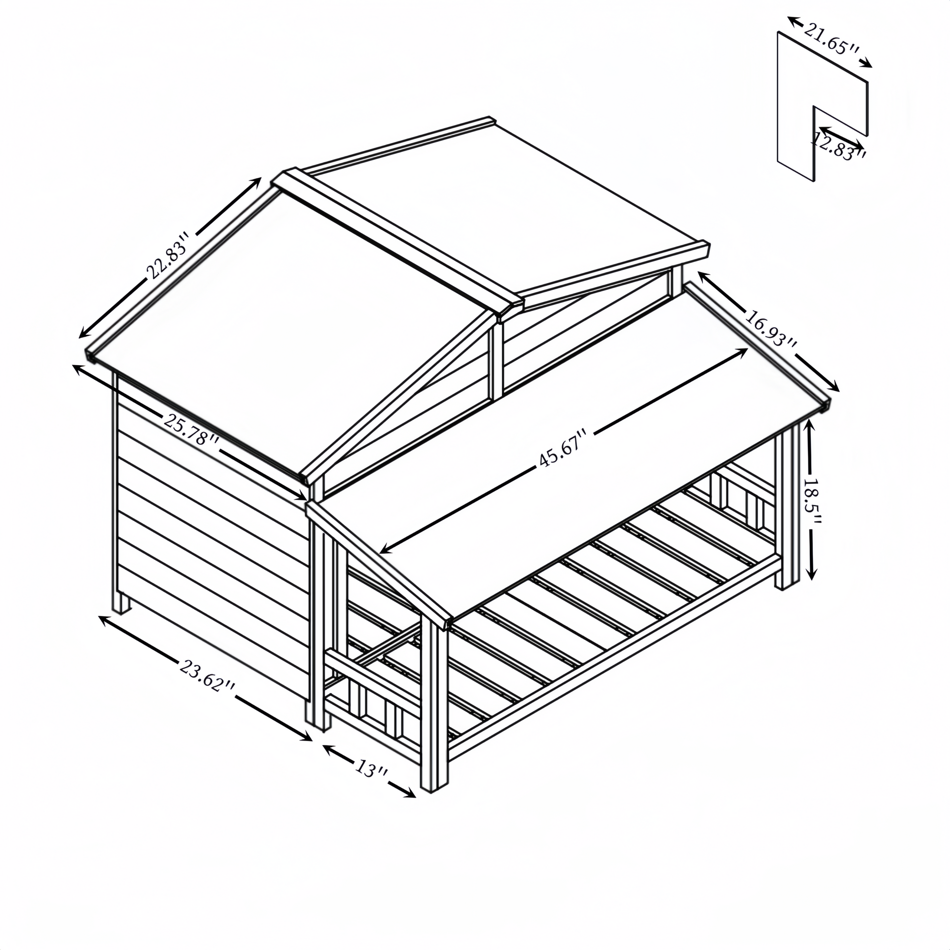 Dog House, Waterproof Dog Cage Kennel, Wooden Outdoor And Indoor Dog House, Raised Pet Kennel For Medium Dogs, Log Cabin Style With Porch,Elevated Floor,Asphalt Roof, 2 Doors, Pine Wood Natural Natural Dog Medium 26 40 Lbs Pine