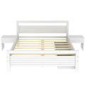 Queen Size Wooden Platform Bed With 2 Storage Drawers And 2 Bedside Tables, White Queen White Pine