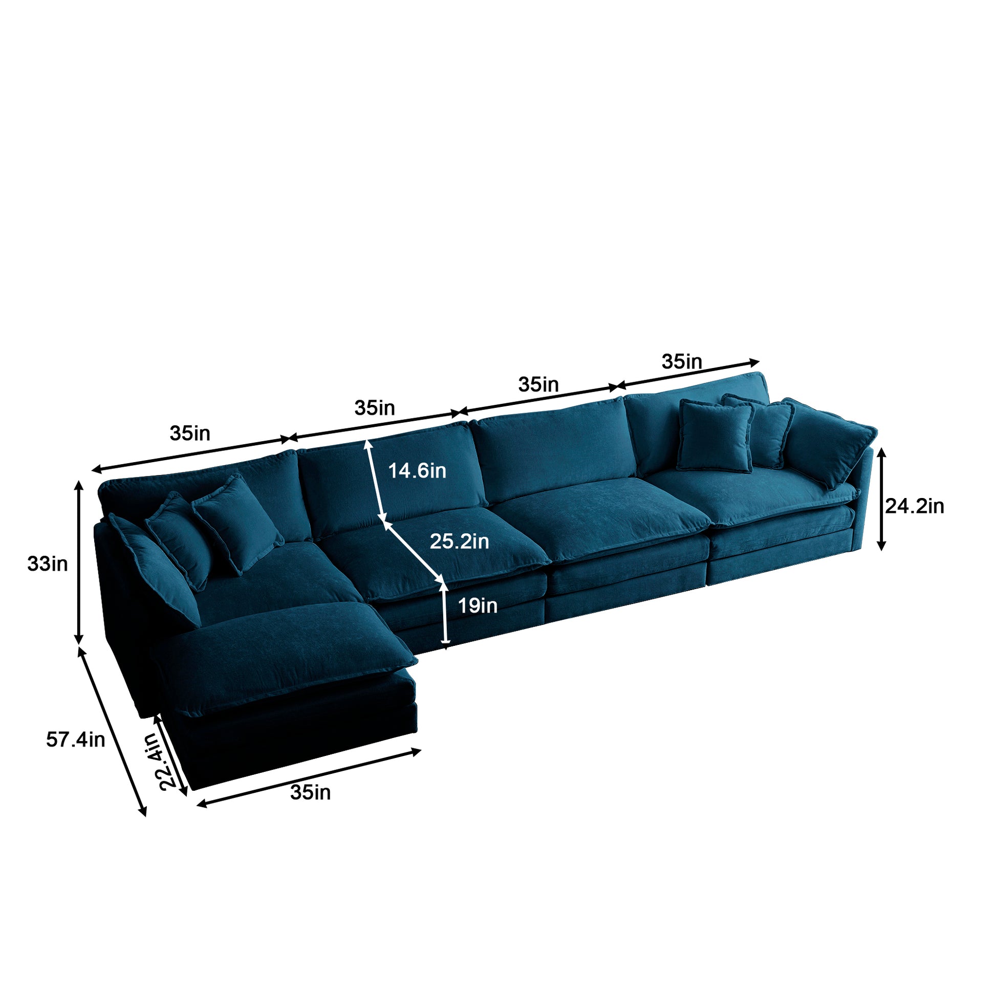 Modular Sectional Sofa For Living Room,U Shaped Couch 5 Seater Convertible Sectional Couch With 1 Ottoman ,Blue Chenille Blue Chenille 4 Seat