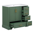 36 Inch Traditional Bathroom Vanity With Resin Sink Combo Set, Green Bathroom Cabinet With Two Doors And Four Drawers Green Bathroom Solid Wood Mdf Resin