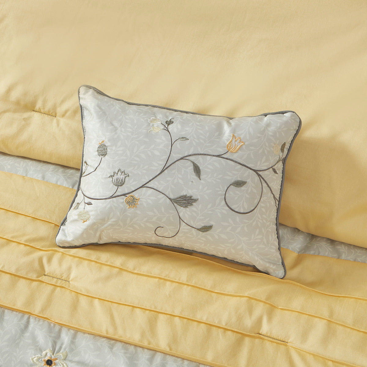 Embroidered 7 Piece Comforter Set Yellow Queen Queen Yellow Polyester