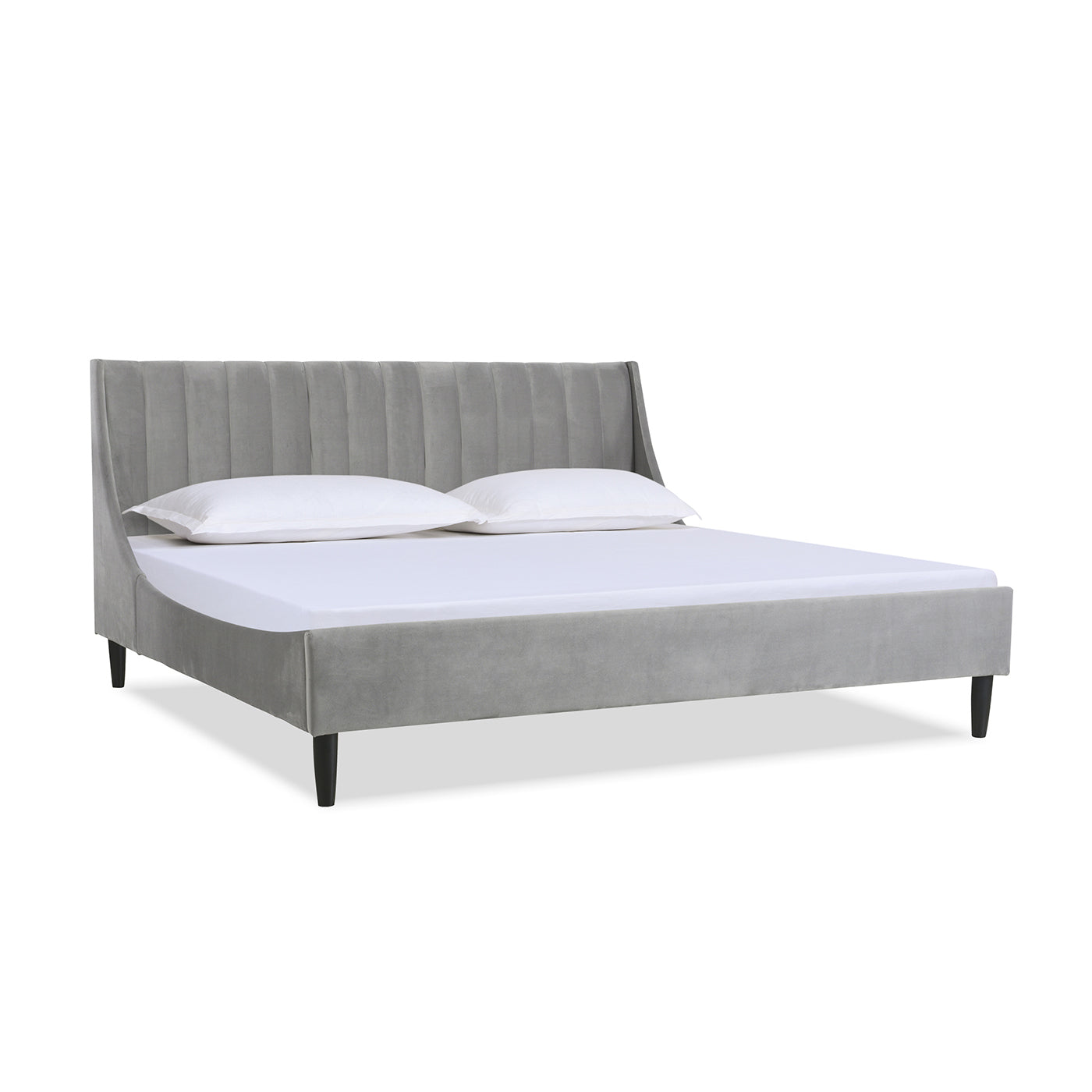 Aspen Vertical Tufted Modern Headboard Platform Bed Set, King, Opal Grey Velvet Box Spring Not Required King Gray Wood Foam Velvet Velvet