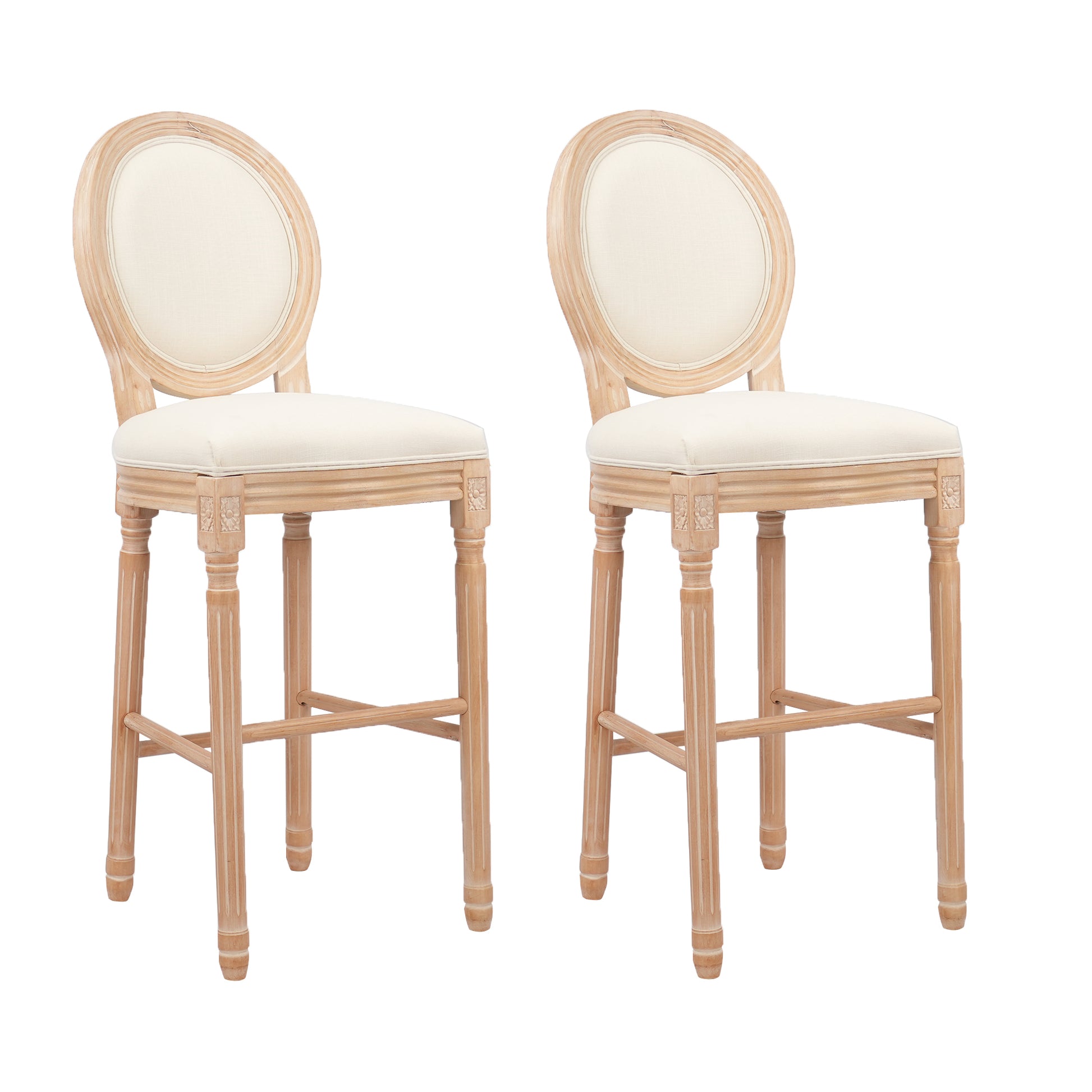 Hengming French Country Wooden Barstools With Upholstered Seatingbeige And Natural,Set Of 2 Beige Foam Fabric