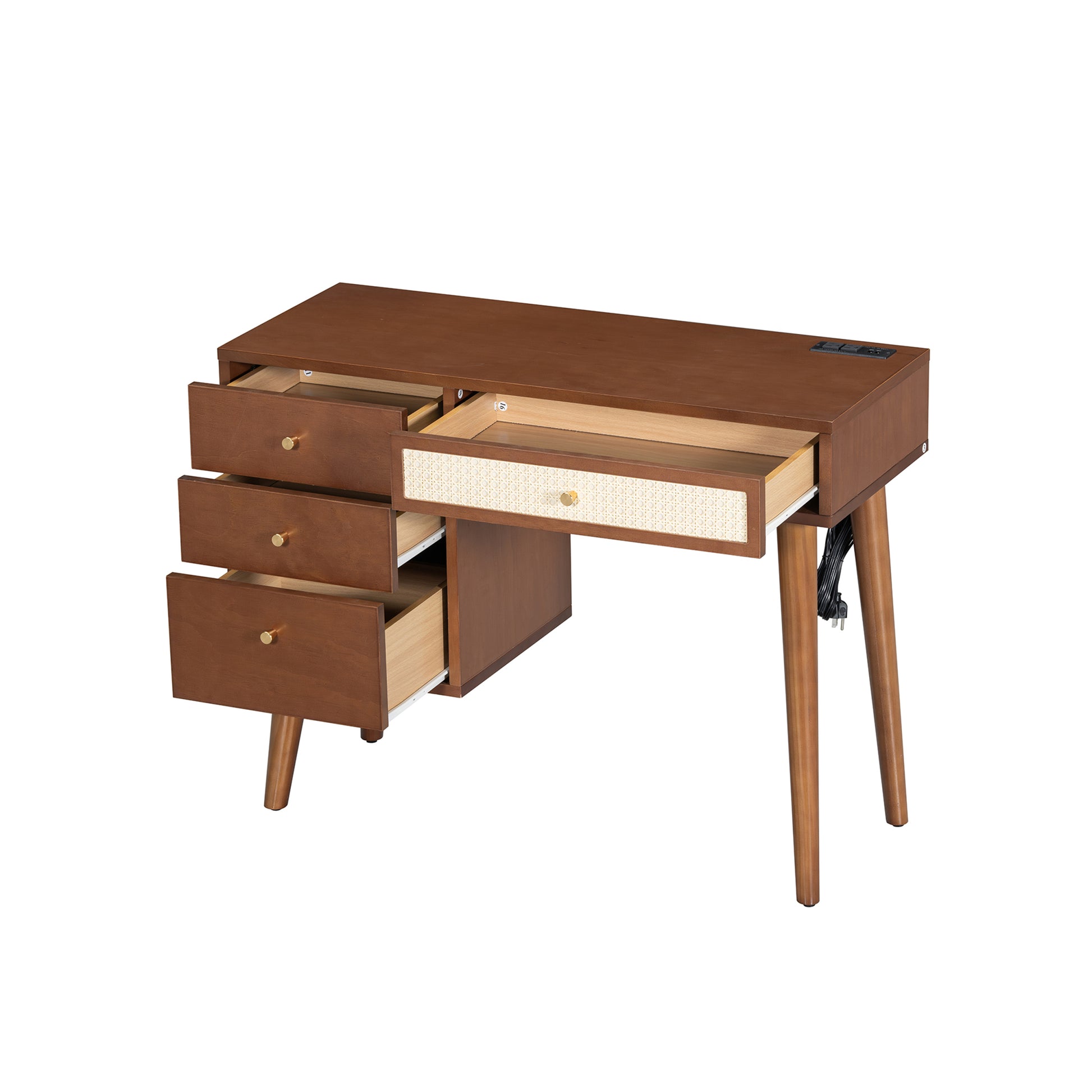 3 Pieces Bedroom Set With Queen Size Wooden Bed Frame, 1 Vintage Nightstand And 1 Makeup Vanity Set With Stool,Walnut Expected Arrival Time: 08.23 Queen Walnut 3 Piece Set Wood