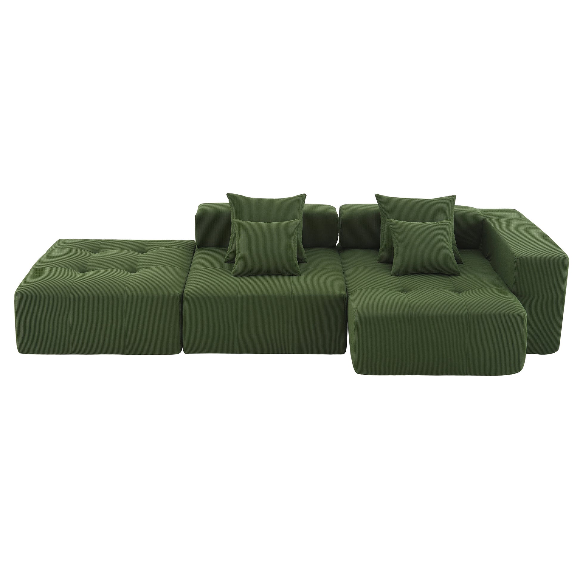 105.5'' L Shaped Modular Sectional Sofa,Minimalist Corduroy Floor Couch Set,Convertible Foam Filled Cloud Couch For Living Room,3 Pc Free Combination,No Assembly Required,3 Colors Green Corduroy 4 Seat