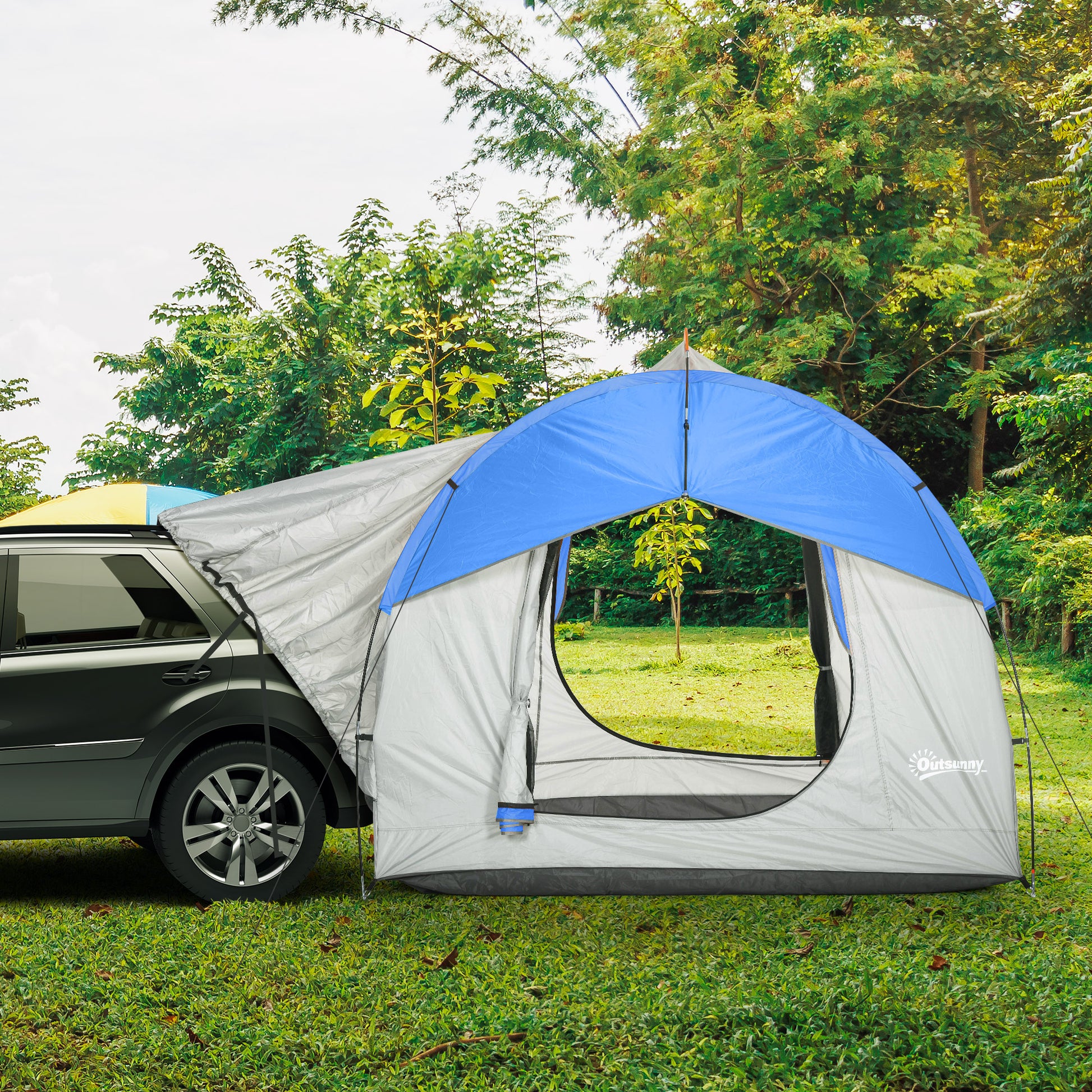 Outsunny Suv Tent, 2000Mm Waterproof Truck Tent With 3 Doors And Mesh Window, For 5 6 Person Camping Outdoor Travel, 7.5' L X 6.9' W X 6.9' H, Gray And Blue Grey Blue Polyester