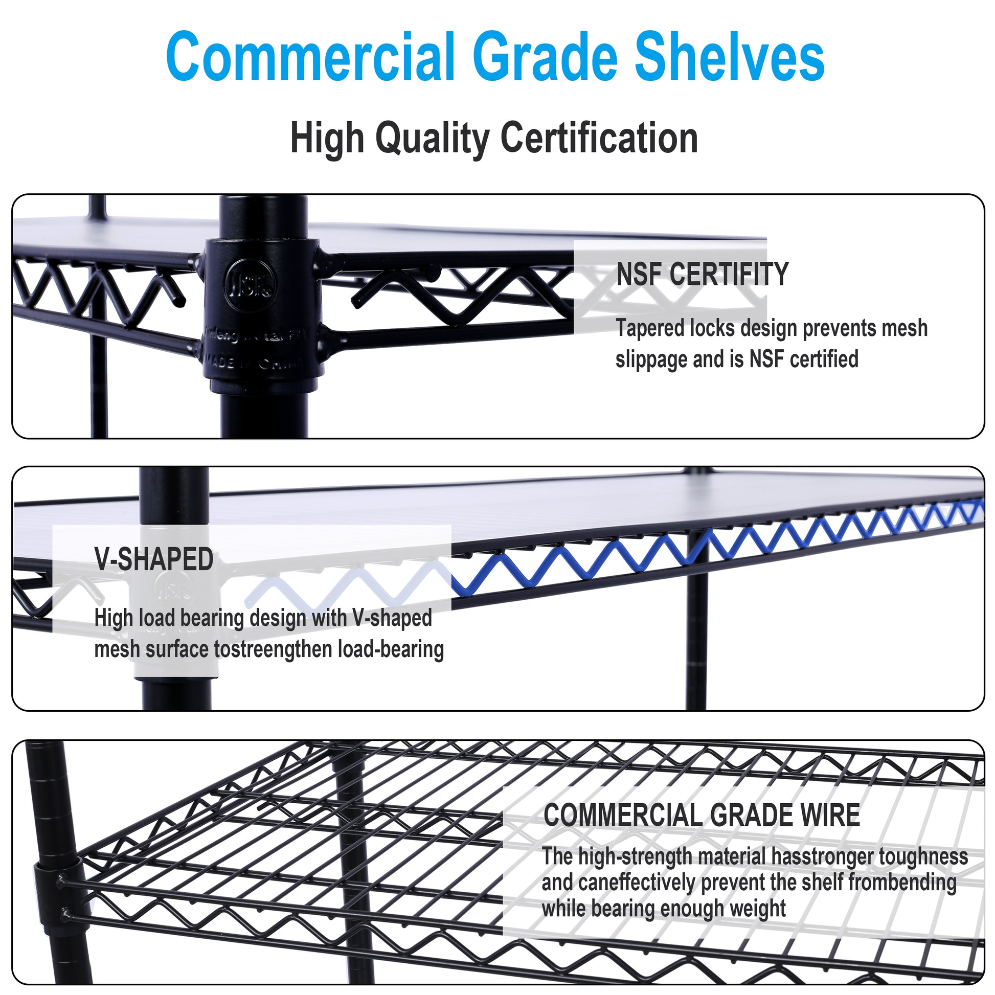 6 Tier 6000Lbs Capacity Nsf Metal Shelf Wire Shelving Unit, Heavy Duty Adjustable Storage Rack With Wheels & Shelf Liners For Commercial Grade Utility Steel Storage Rack, Black 82"H X 48"L X 18"D Black Metal
