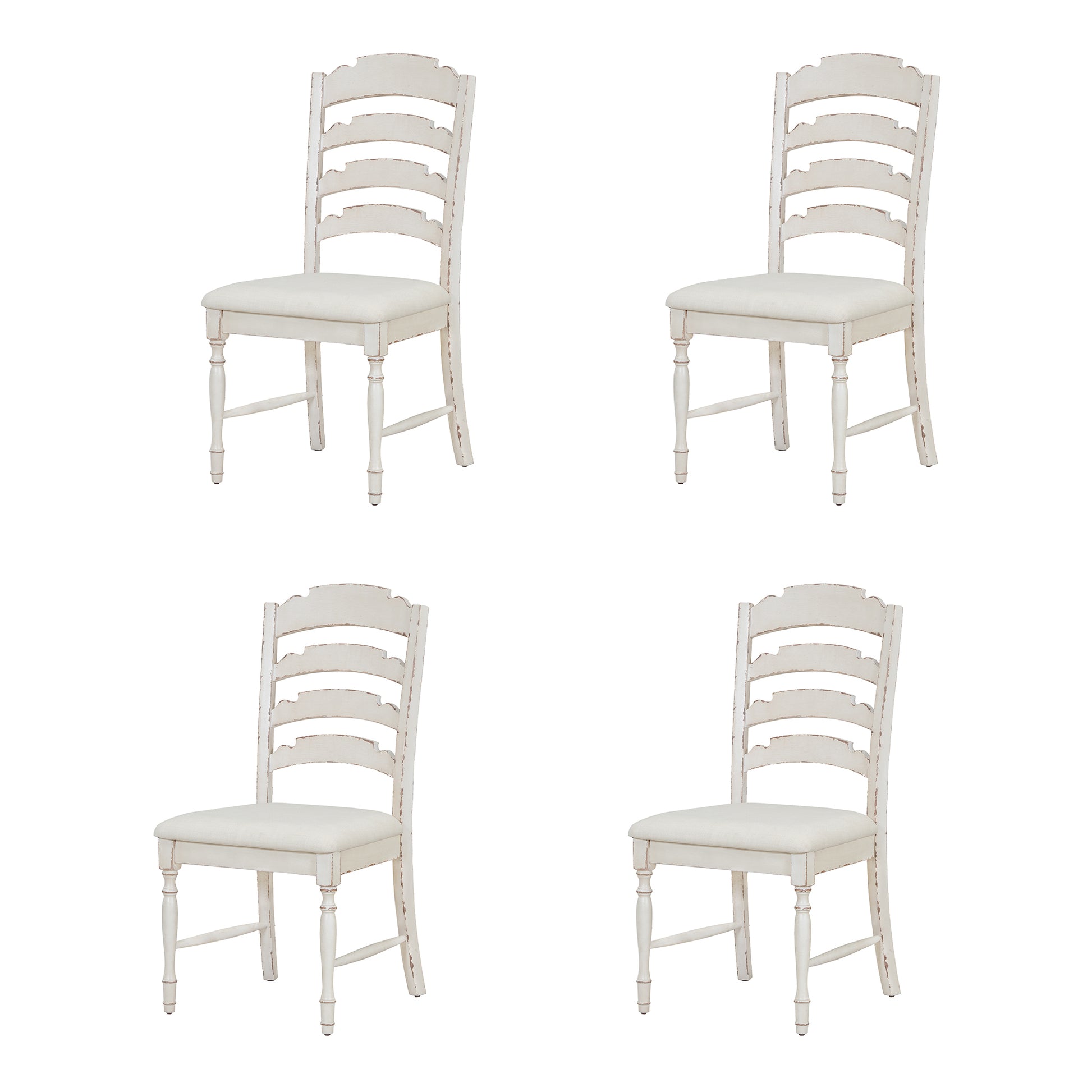 Vintage Traditional 7 Piece 82.7Inch Extendable Dining Table Set With 23.6Inch Removable Leaf, 4 Serrated Back Chairs And 2 Upholstered Back Dining Chairs For 6, Cream Brown Wood Dining Room Distressed Finish Rubberwood Rectangular Dining Table With