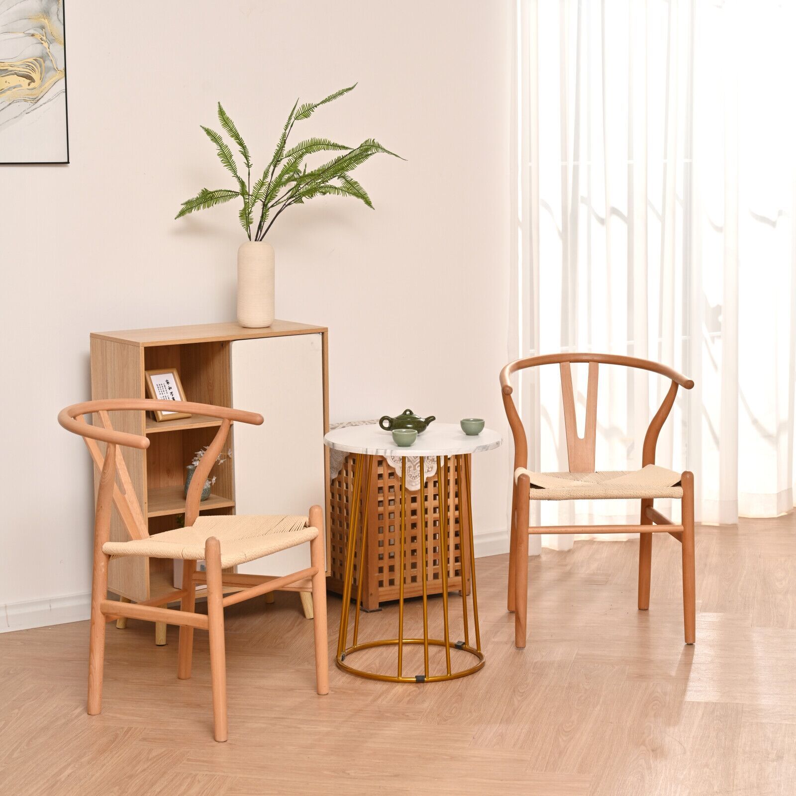 Natural Solid Wood Wishbone Design Backrest Chair With Canvas Seat For Dining Room And Kitchen Wood Natural Modern Solid Wood