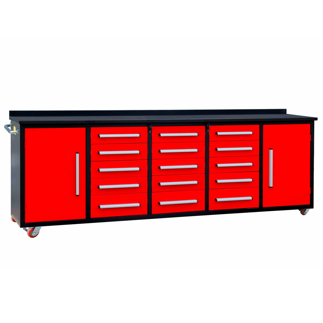 10Ft Storage Cabinet With Work Bench 15 Drawers & 2 Cabinets Red Red Steel