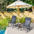 Outsunny 3 Piece Outdoor Rocking Bistro Set, Patio Folding Chair Table Set With Glass Coffee Table For Yard, Patio, Deck, Backyard, Grey Grey Fabric
