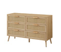 Bedroom Dresser, 6 Double Dresser With Rattan Drawers, Wood Chest Of Drawers For Kids Room, Living Room, Entry And Hallway, Natural, 47.2'' W X 15.8'' D X 30'' H. Natural Particle Board