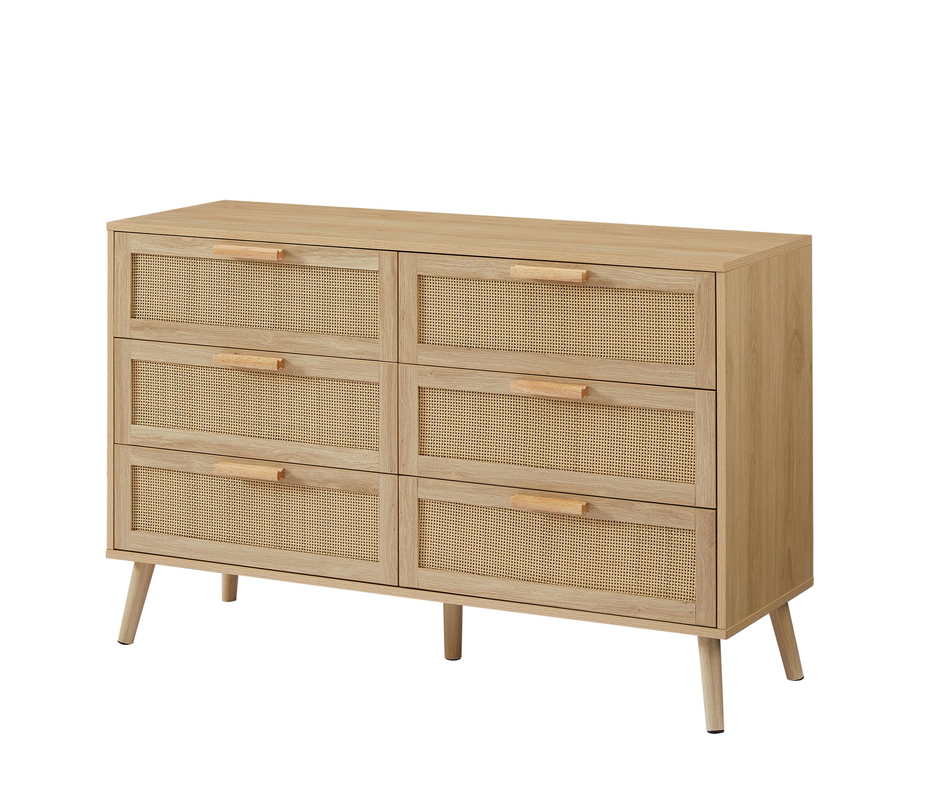 Bedroom Dresser, 6 Double Dresser With Rattan Drawers, Wood Chest Of Drawers For Kids Room, Living Room, Entry And Hallway, Natural, 47.2'' W X 15.8'' D X 30'' H. Natural Particle Board