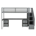 Twin Size Loft Bed Frame With Built In Desk And Double Storage Drawers,Gray Twin Gray Solid Wood Mdf