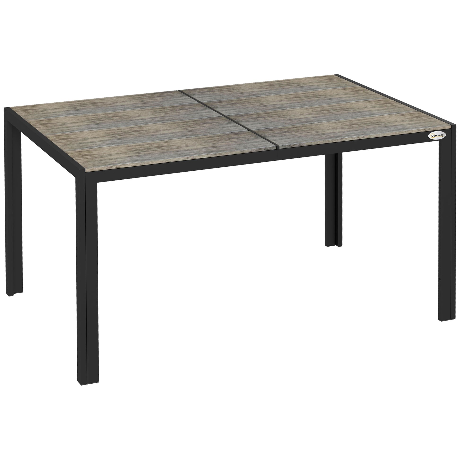 Outsunny Outdoor Dining Table For 6 People, Aluminum Rectangular Patio Table With Faux Wood Tabletop For Backyard, Lawn, Balcony, Poolside, 55" X 35.5", Gray Gray Aluminum