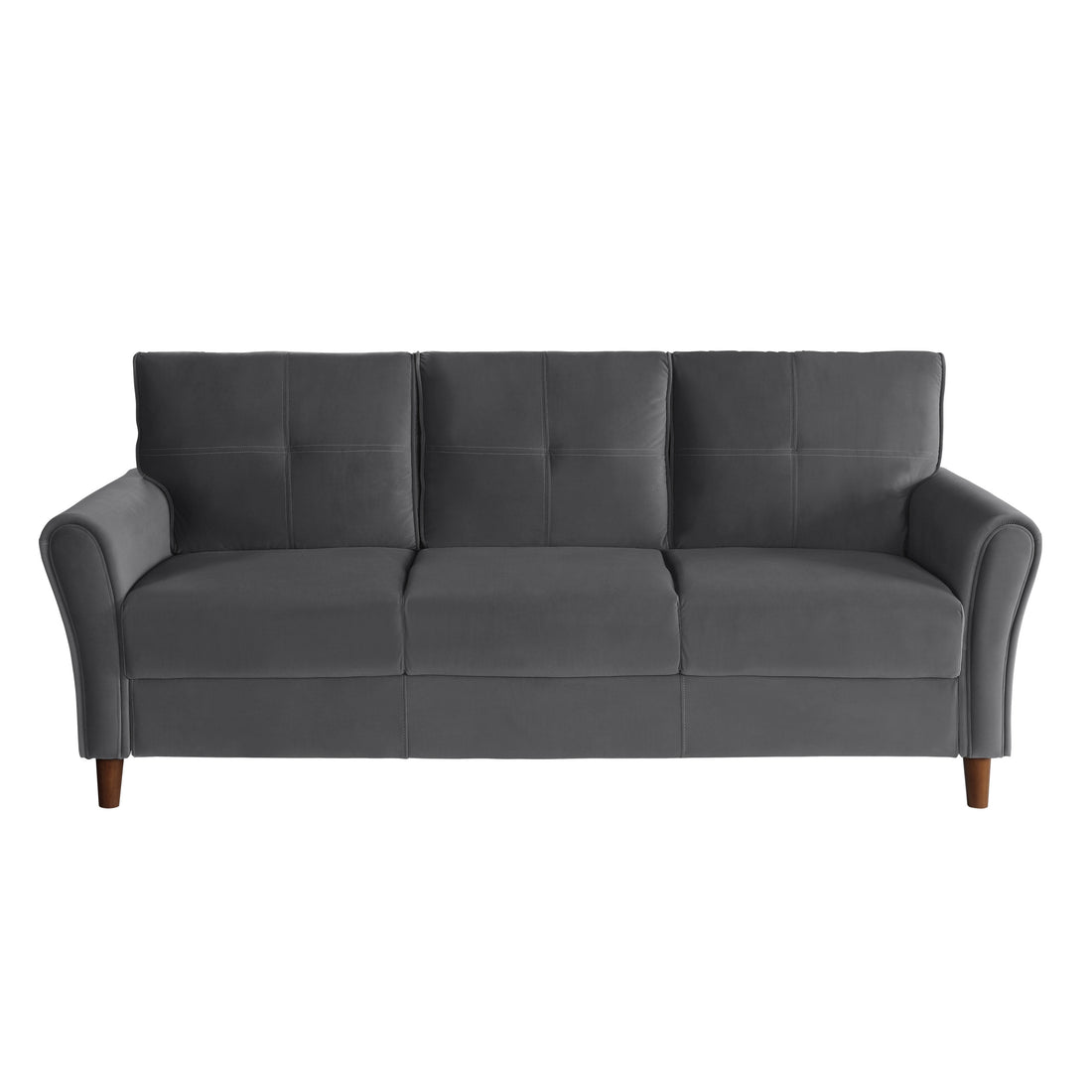 Gray Velvet Upholstery 1Pc Comfort Sofa Plush Seatbacks Tufted Detail Solid Wood Frame Modern Living Room Furniture Gray Velvet Wood Primary Living Space Modern Flared Arms Solid Wood 3 Seat