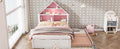 Full Size House Shaped Bed With Bookcase Headboard And Led Light And Twin Size Trundle For Kids Boys Girls, Pink White Box Spring Not Required Full White Pink Wood Bedroom Cute Bed Frame Wood