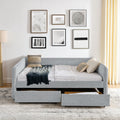 Daybed With Trundle Upholstered Tufted Sofa Bed, With Two Drawers, Queen Size, Boucle Fabric, Grey 88