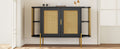 2 Door Elegant Curved Dining Cabinet With Gold Trim And Woven Rattan Doors For Dining Room Black Black Particle Board